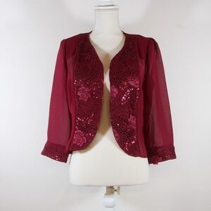 Maya Brooke Women's Wine Embellished Open-Front Blazer NWOT